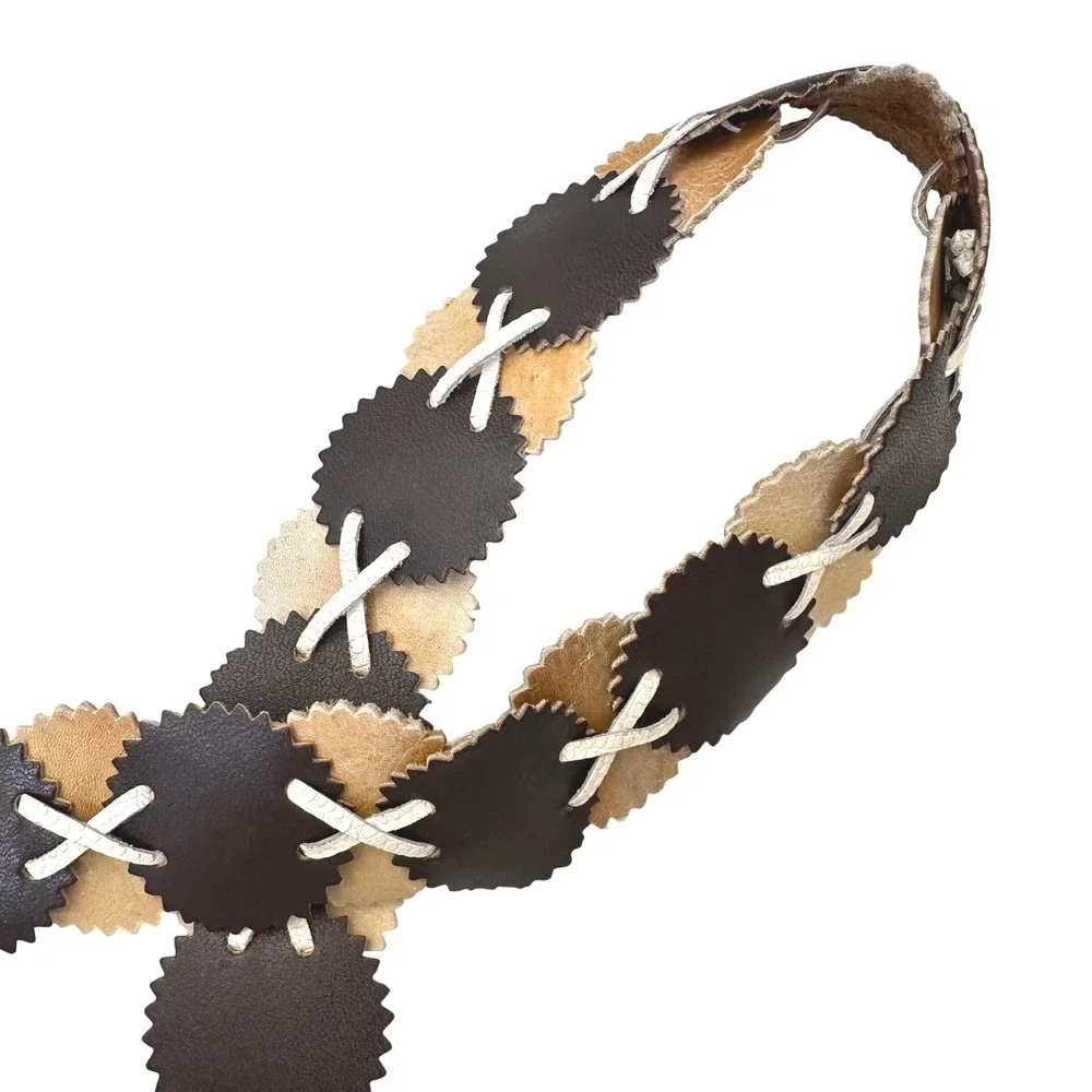Vintage 1970s Leather Disc Belt Boho Hippie Festival Tie Waist Belt Earth Tones